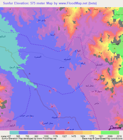 Sunfur,Yemen Elevation Map