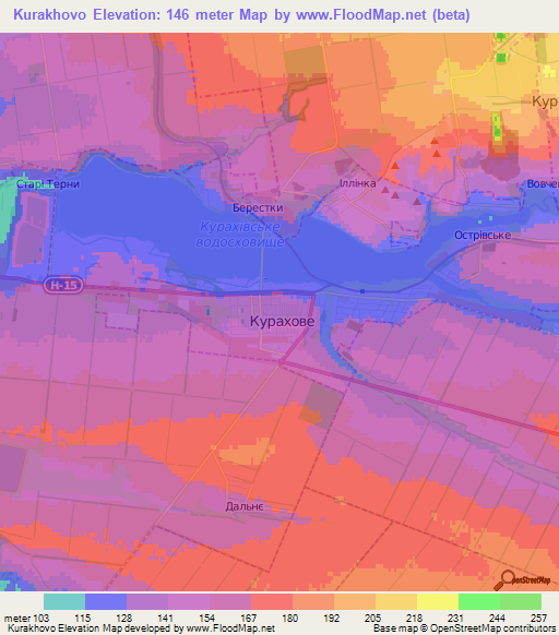 Kurakhovo,Ukraine Elevation Map