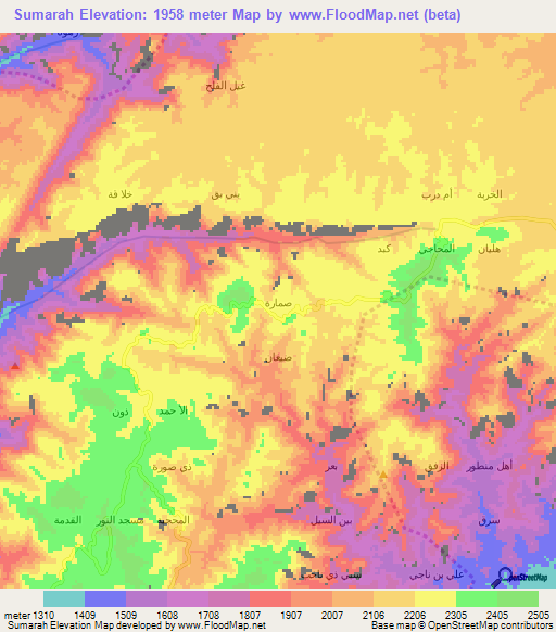 Sumarah,Yemen Elevation Map