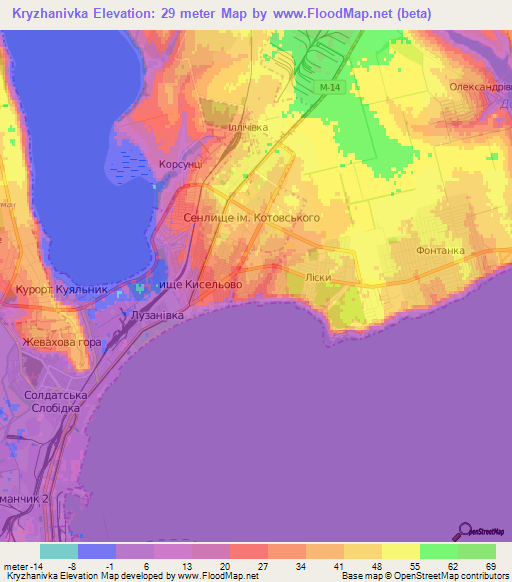 Kryzhanivka,Ukraine Elevation Map