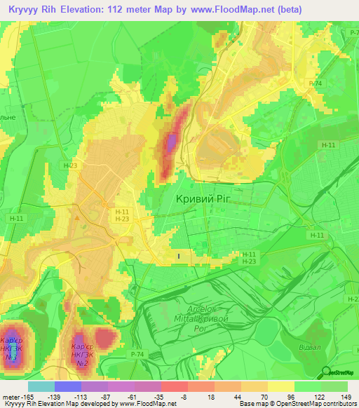 Kryvyy Rih,Ukraine Elevation Map