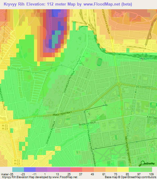 Kryvyy Rih,Ukraine Elevation Map