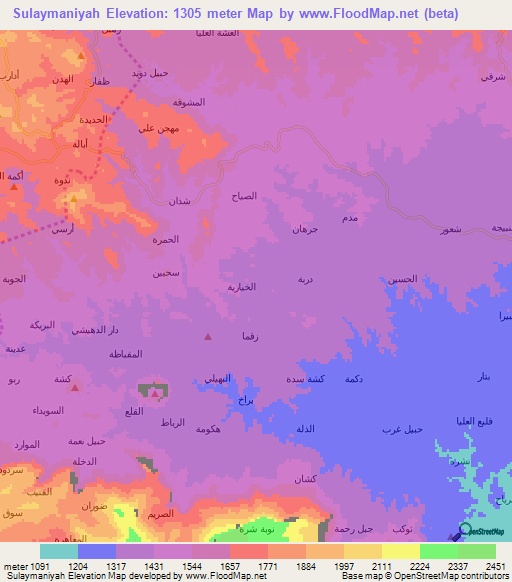 Sulaymaniyah,Yemen Elevation Map