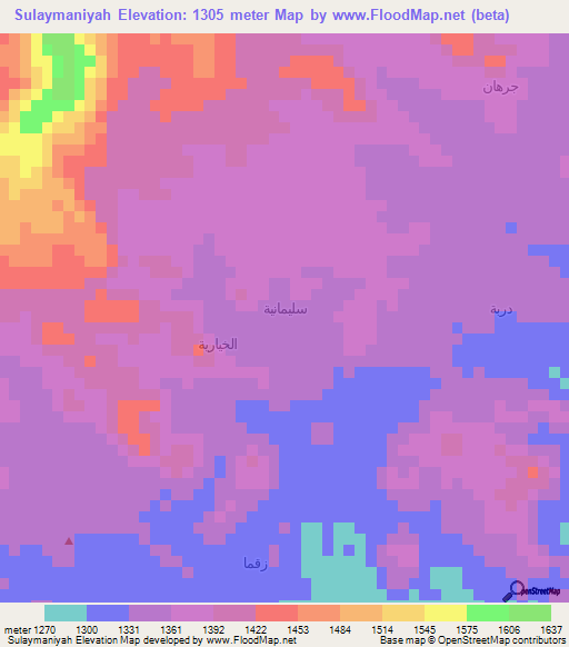 Sulaymaniyah,Yemen Elevation Map