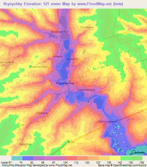 Krynychky,Ukraine Elevation Map