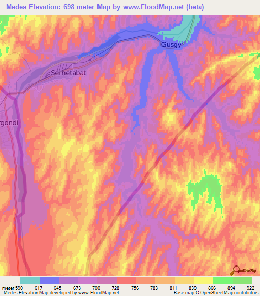 Medes,Turkmenistan Elevation Map
