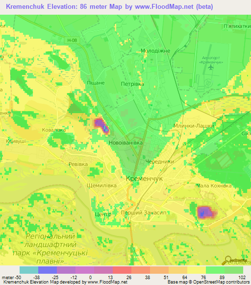 Kremenchuk,Ukraine Elevation Map