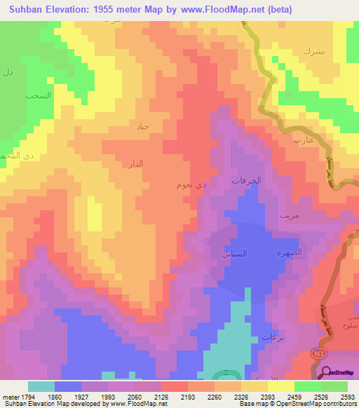 Suhban,Yemen Elevation Map