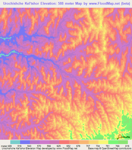 Urochishche Kel'tshor,Turkmenistan Elevation Map