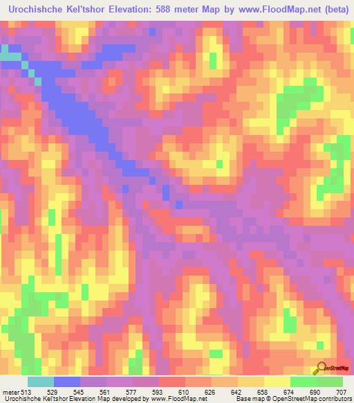 Urochishche Kel'tshor,Turkmenistan Elevation Map