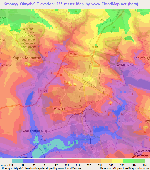 Krasnyy Oktyabr',Ukraine Elevation Map