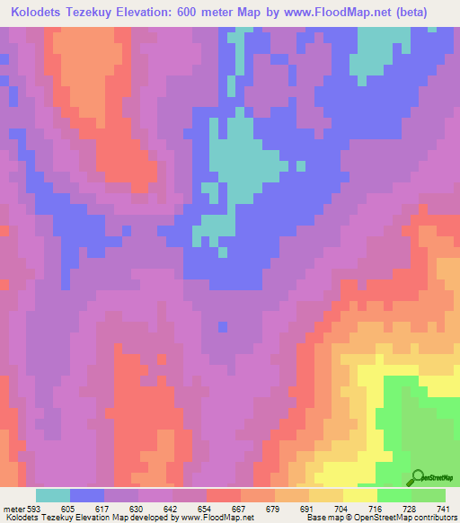 Kolodets Tezekuy,Turkmenistan Elevation Map