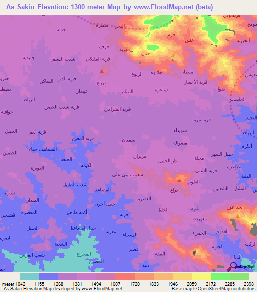As Sakin,Yemen Elevation Map