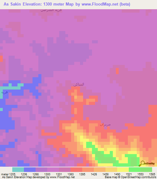 As Sakin,Yemen Elevation Map