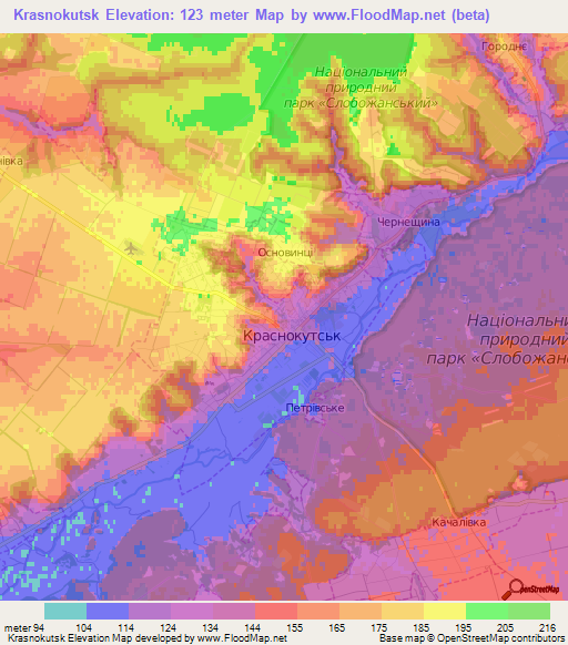 Krasnokutsk,Ukraine Elevation Map