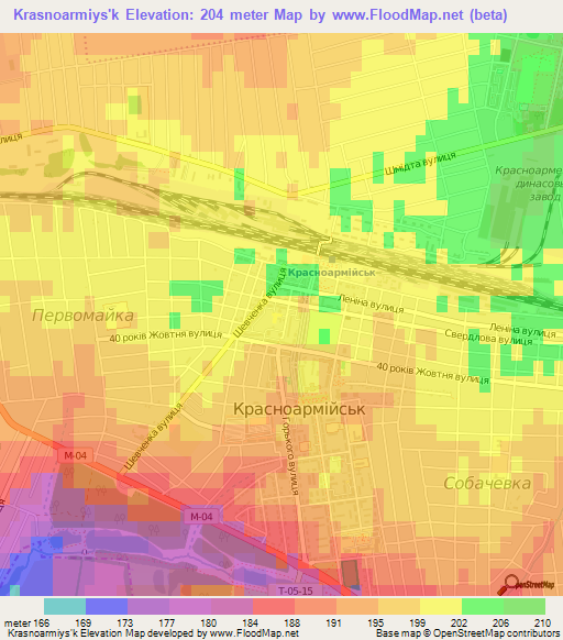 Krasnoarmiys'k,Ukraine Elevation Map