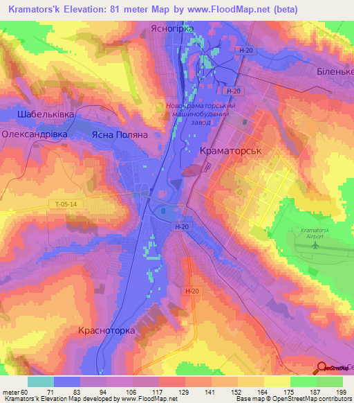 Kramators'k,Ukraine Elevation Map