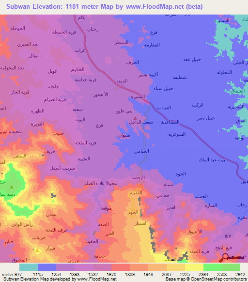 Subwan,Yemen Elevation Map
