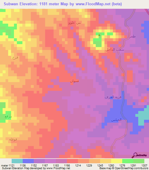 Subwan,Yemen Elevation Map