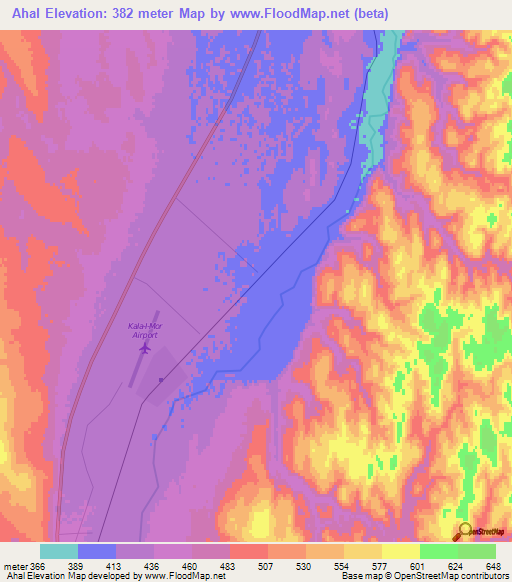 Ahal,Turkmenistan Elevation Map