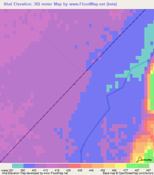 Ahal,Turkmenistan Elevation Map