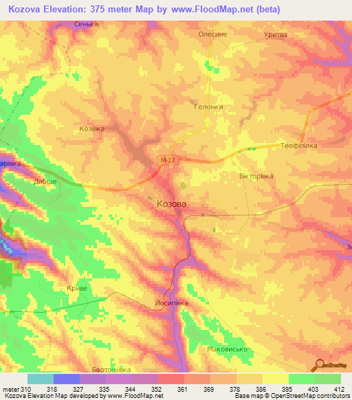 Kozova,Ukraine Elevation Map