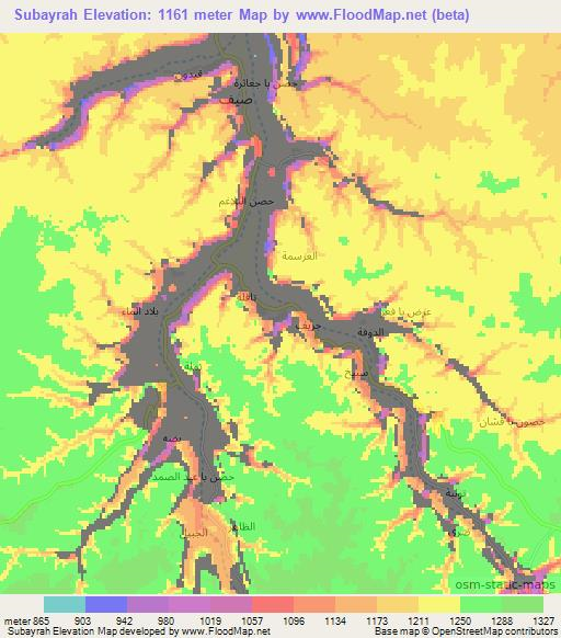 Subayrah,Yemen Elevation Map