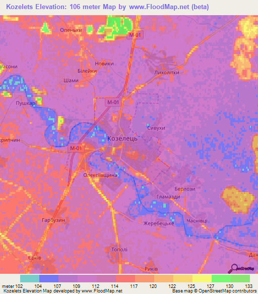 Kozelets,Ukraine Elevation Map