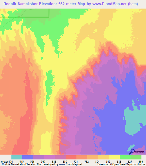 Rodnik Namakshor,Turkmenistan Elevation Map