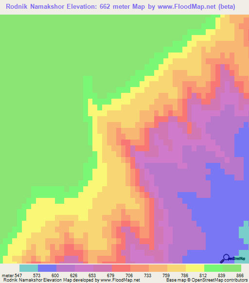 Rodnik Namakshor,Turkmenistan Elevation Map