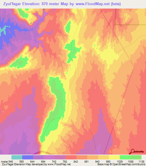Zyul'fagar,Turkmenistan Elevation Map