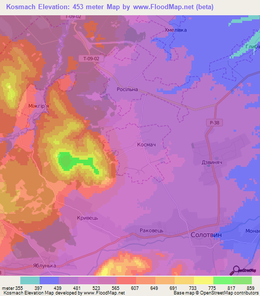 Kosmach,Ukraine Elevation Map