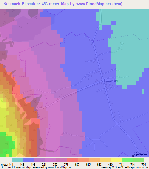 Kosmach,Ukraine Elevation Map