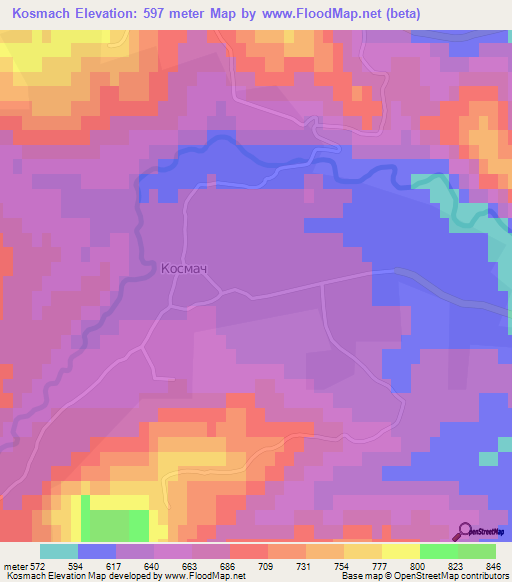 Kosmach,Ukraine Elevation Map