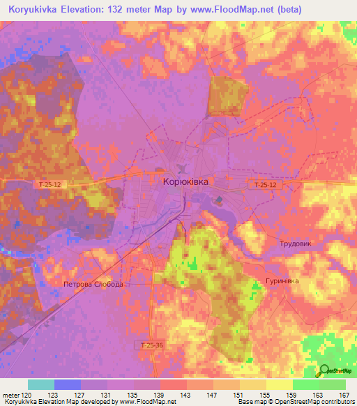 Koryukivka,Ukraine Elevation Map