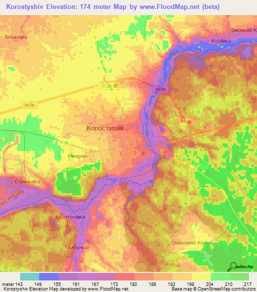 Korostyshiv,Ukraine Elevation Map