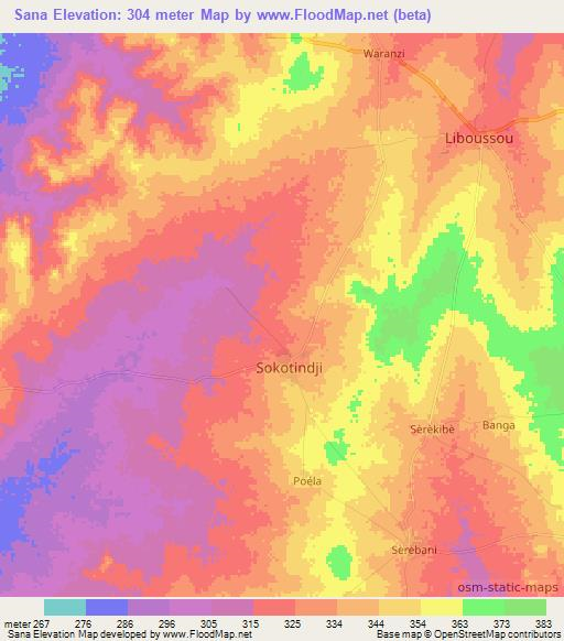 Sana,Benin Elevation Map