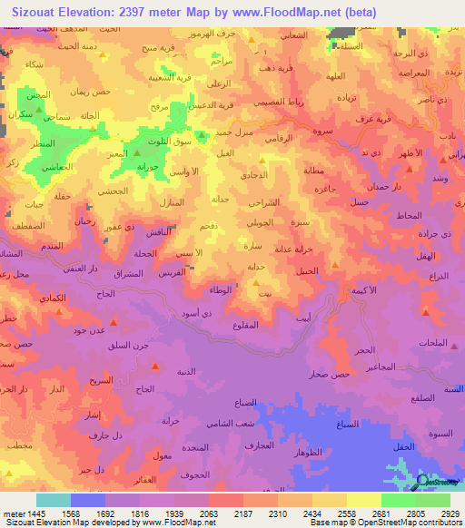 Sizouat,Yemen Elevation Map