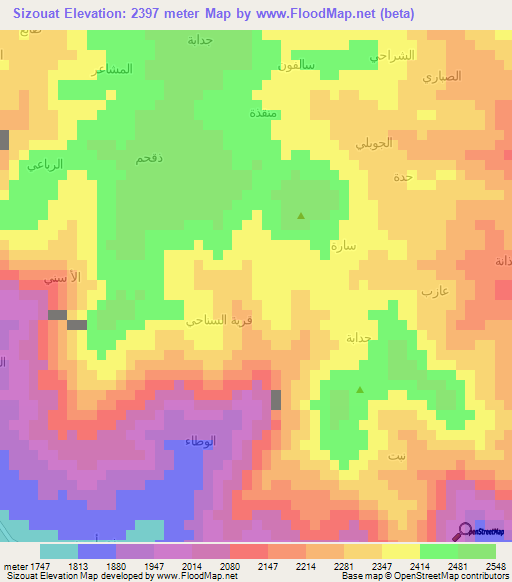 Sizouat,Yemen Elevation Map