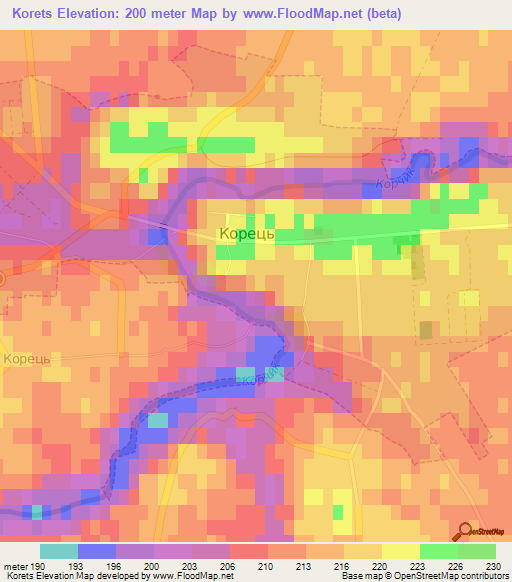 Korets,Ukraine Elevation Map
