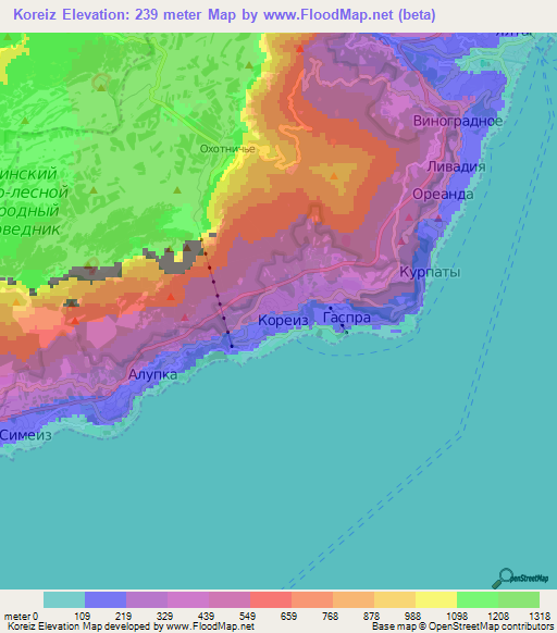 Koreiz,Ukraine Elevation Map