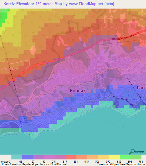 Koreiz,Ukraine Elevation Map
