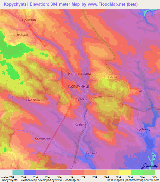 Kopychyntsi,Ukraine Elevation Map
