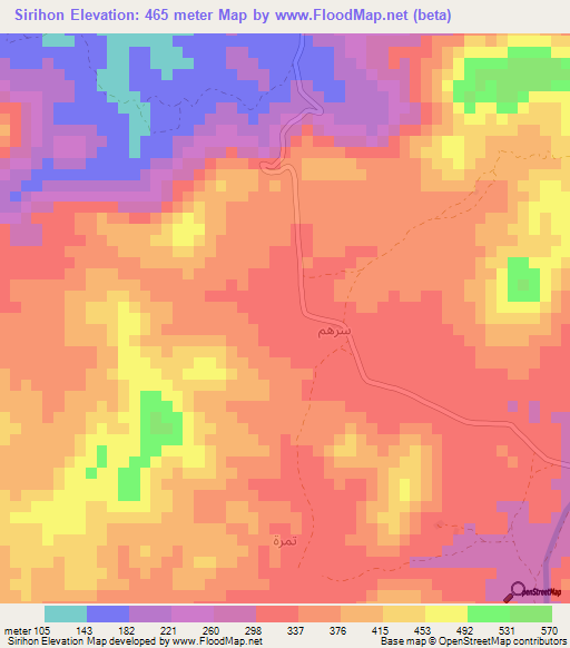 Sirihon,Yemen Elevation Map
