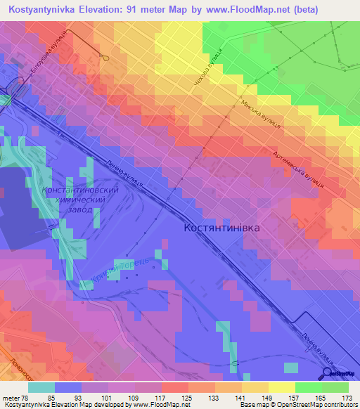 Kostyantynivka,Ukraine Elevation Map