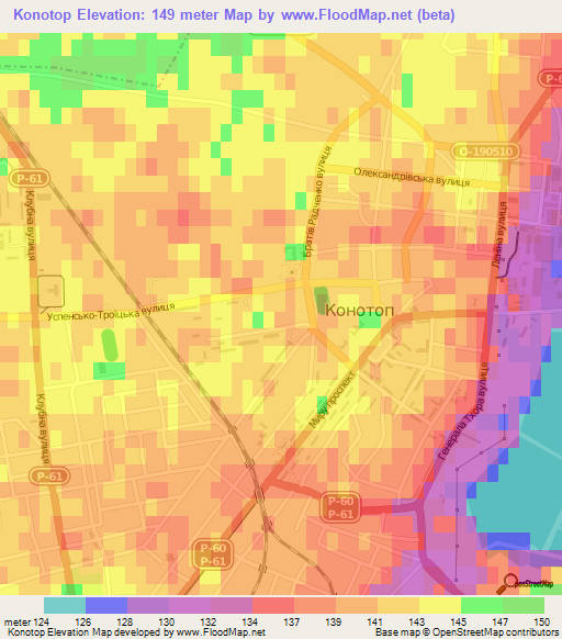 Konotop,Ukraine Elevation Map