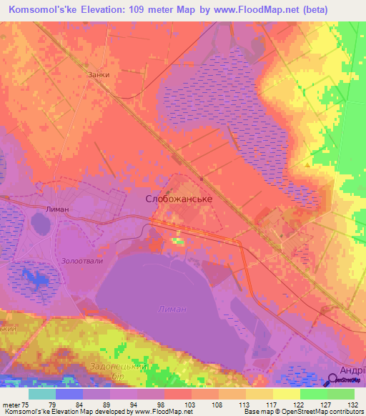 Komsomol's'ke,Ukraine Elevation Map
