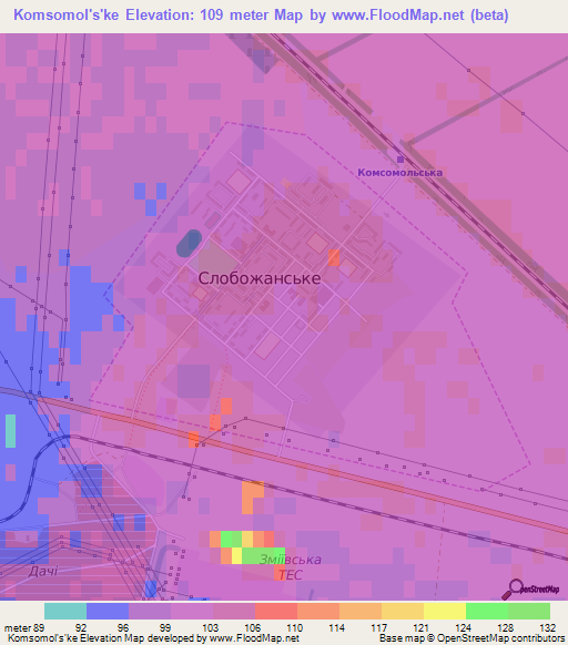 Komsomol's'ke,Ukraine Elevation Map