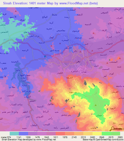 Sinah,Yemen Elevation Map