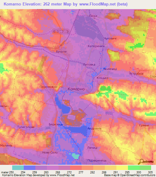 Komarno,Ukraine Elevation Map